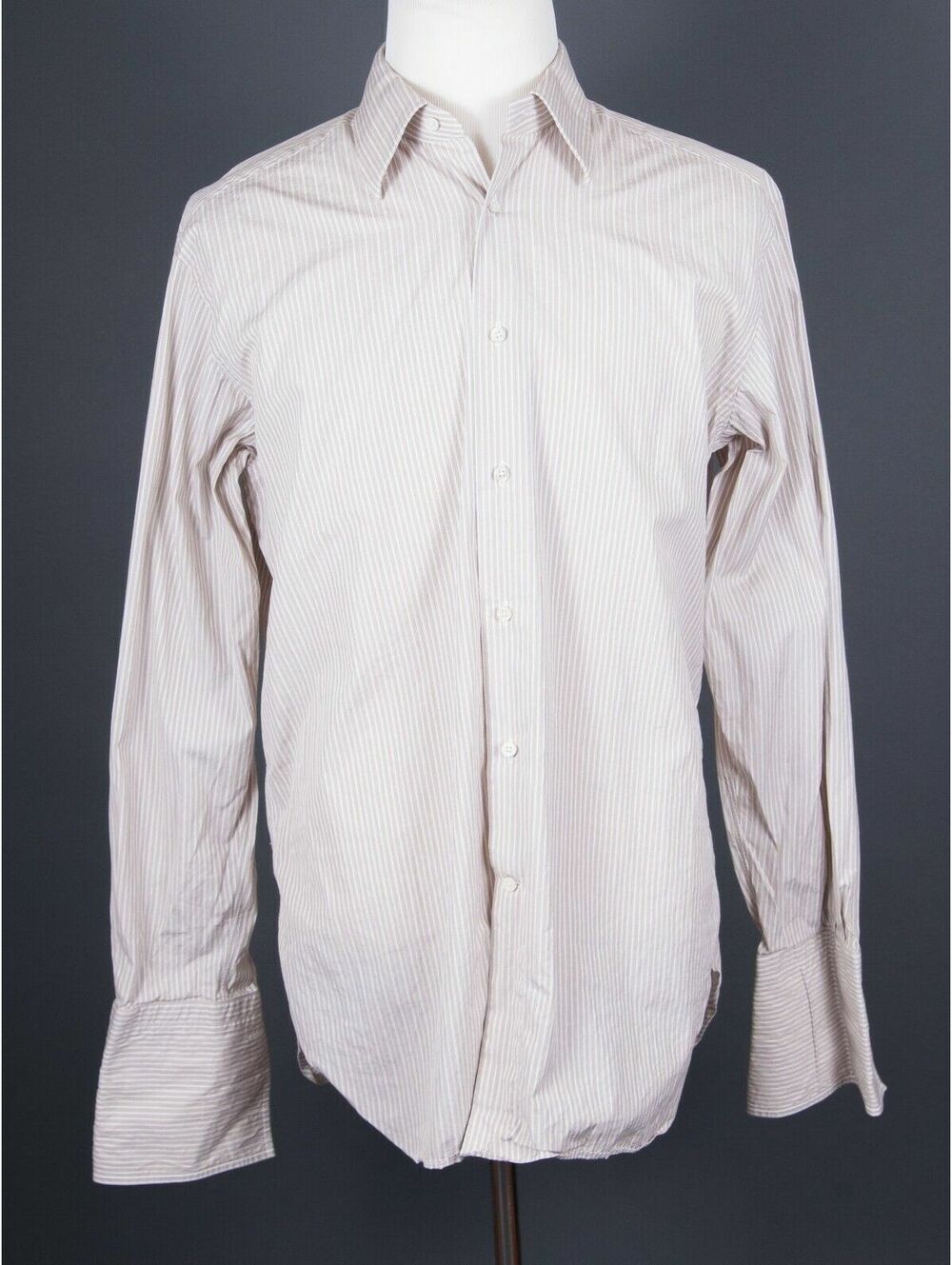Ermenegildo Zegna Light Brown Striped Dress Shirt 16 x 35.5 (EUR 41)
